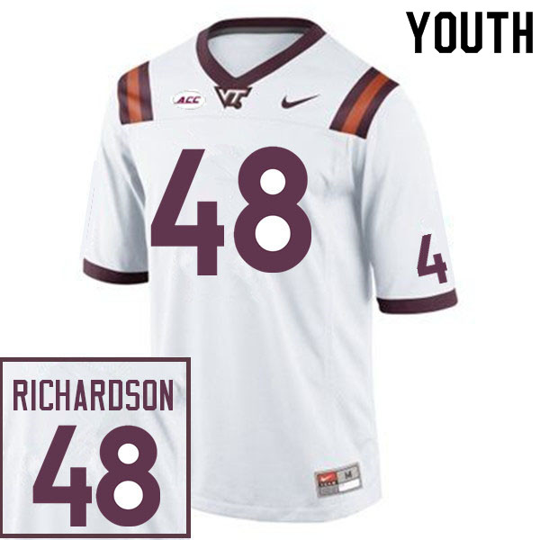 Youth #48 Logan Richardson Virginia Tech Hokies College Football Jerseys Sale-White